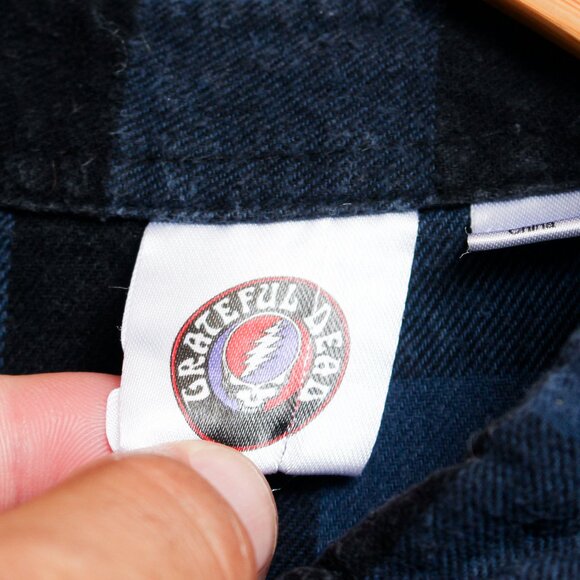 Grateful Dead Flannel Shirt Womens XS Blue Black Checkered Bertha Skull - Picture 3 of 5